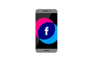 An illustration of a mobile phone with the Facebook logo on the screen.